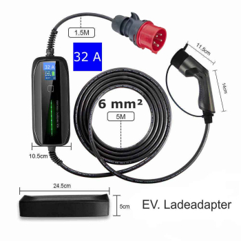 EV Ladekabel m. Display 32 Ampere Typ 2 / 1 Phasig CEE Schnell Ladegerät Wallbox